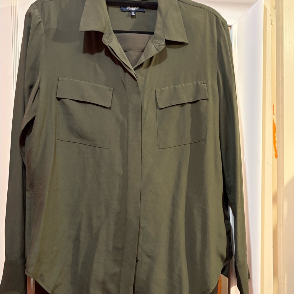 Olive Green Women's madewell silk blouse size medium